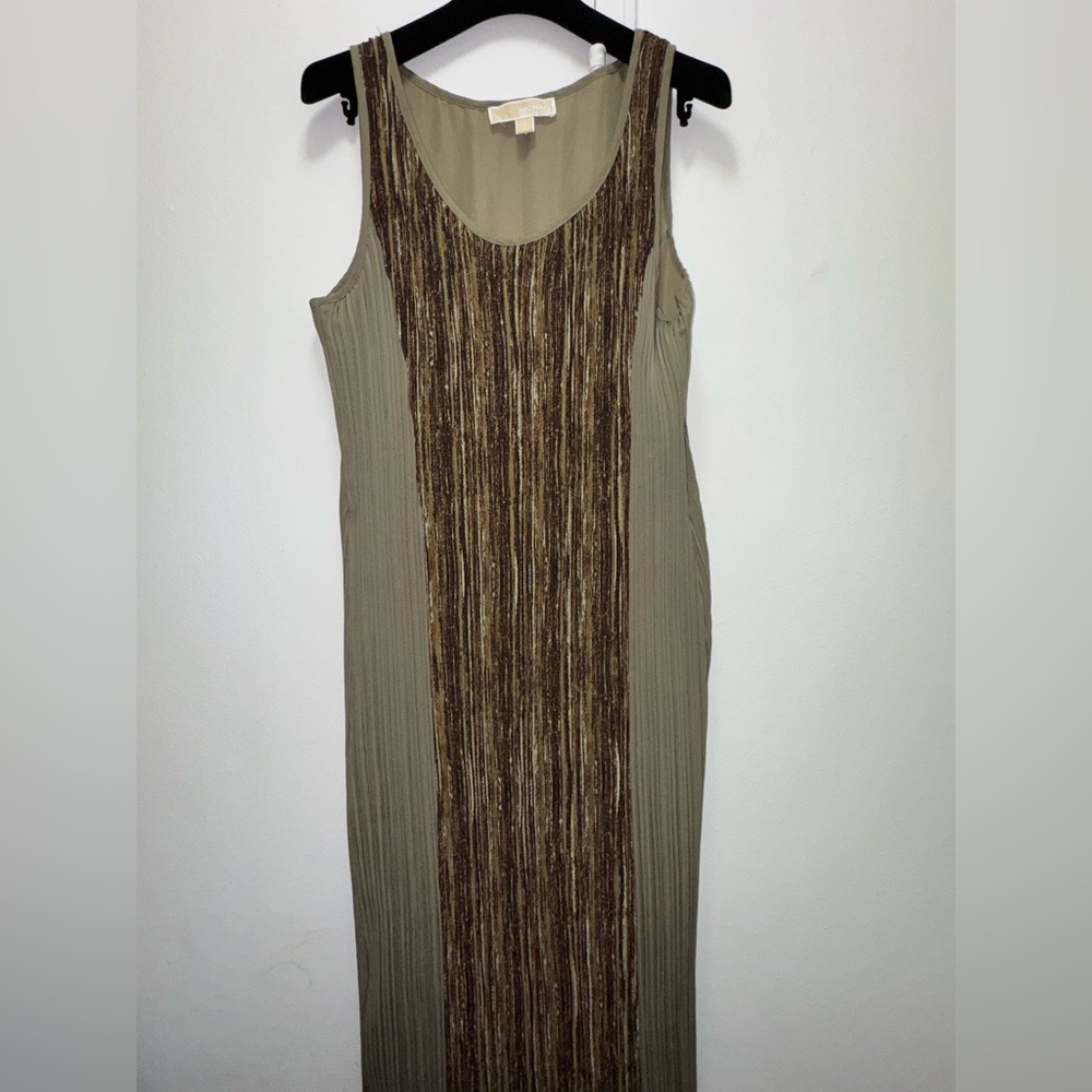Vintage Michael Kors Earth Tone Plissé Maxi Dress 8